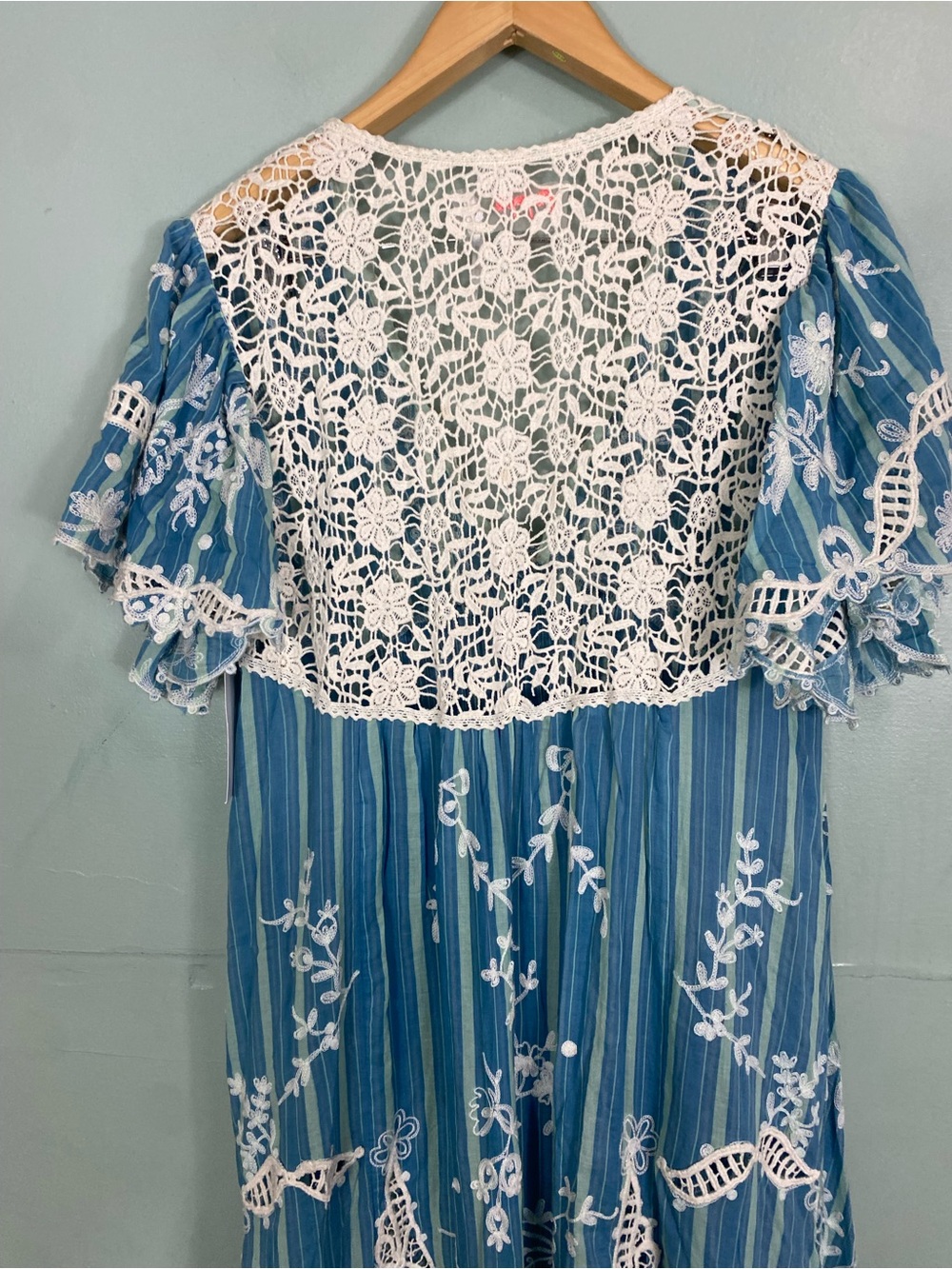 Free People Blue Bonnet Maxi Dress Embroidered Floral Striped Sundress Small - Picture 7 of 16